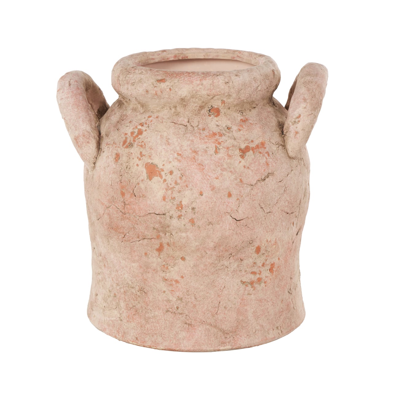10.5" Pink Ceramic Antique Style Distressed Decorative Vase with Handles